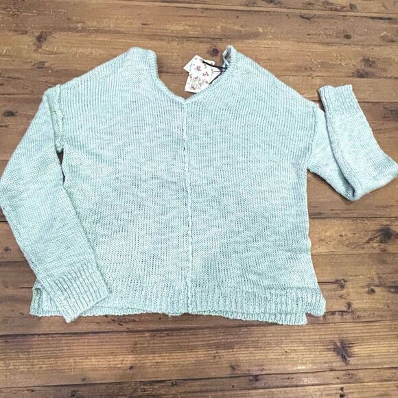 Hippie Rose Aqua Turquoise V Neck Sweater Size XS Oversized - Picture 9 of 12